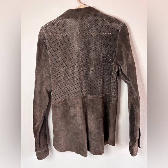 ECRU Brown Suede Perforated Button Down Overshirt Shacket Boho Western | Size L - Picture 12 of 16